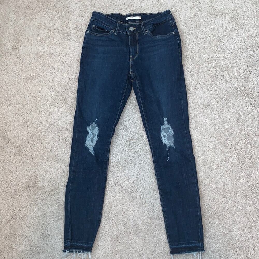 Levi's 711 Skinny Distressed Denim Stretch Jeans Sz 27 x 30